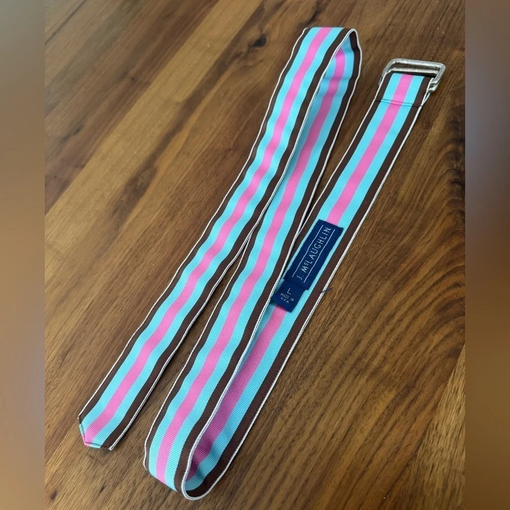 J. MCLAUGHLIN Blue PINK brown Stripe Fabric Belt L preppy 43”